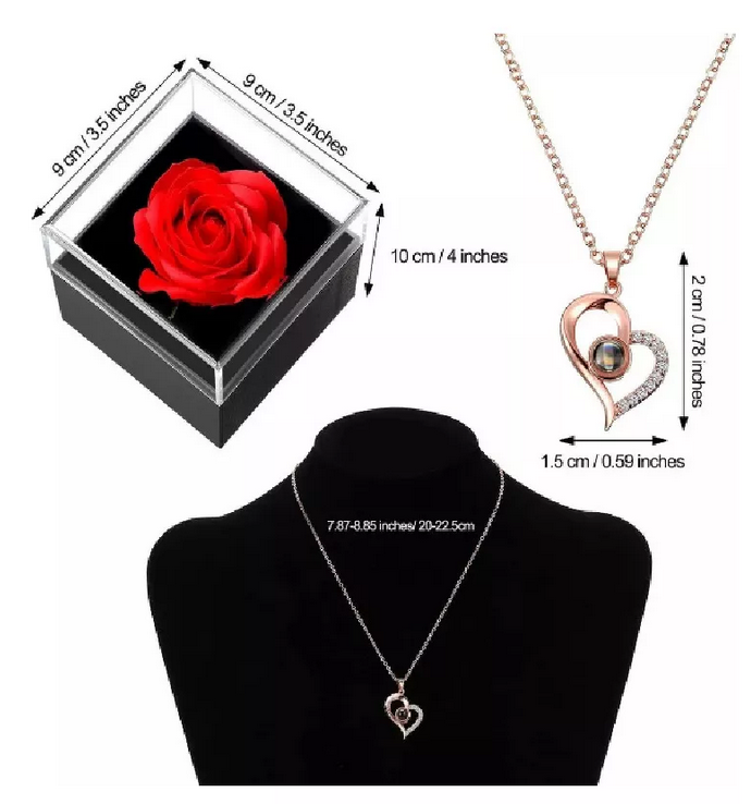 Rosa Eterna En Joyero y Collar TE AMO disponible en Yaxa Mexico
